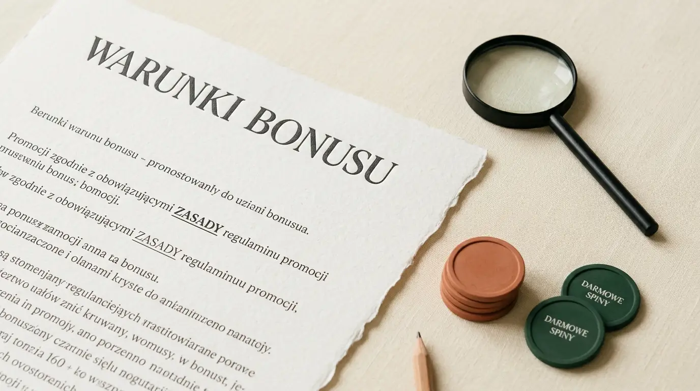 Ilustracja analizy warunków bonusu, depozytu i darmowych obrotów