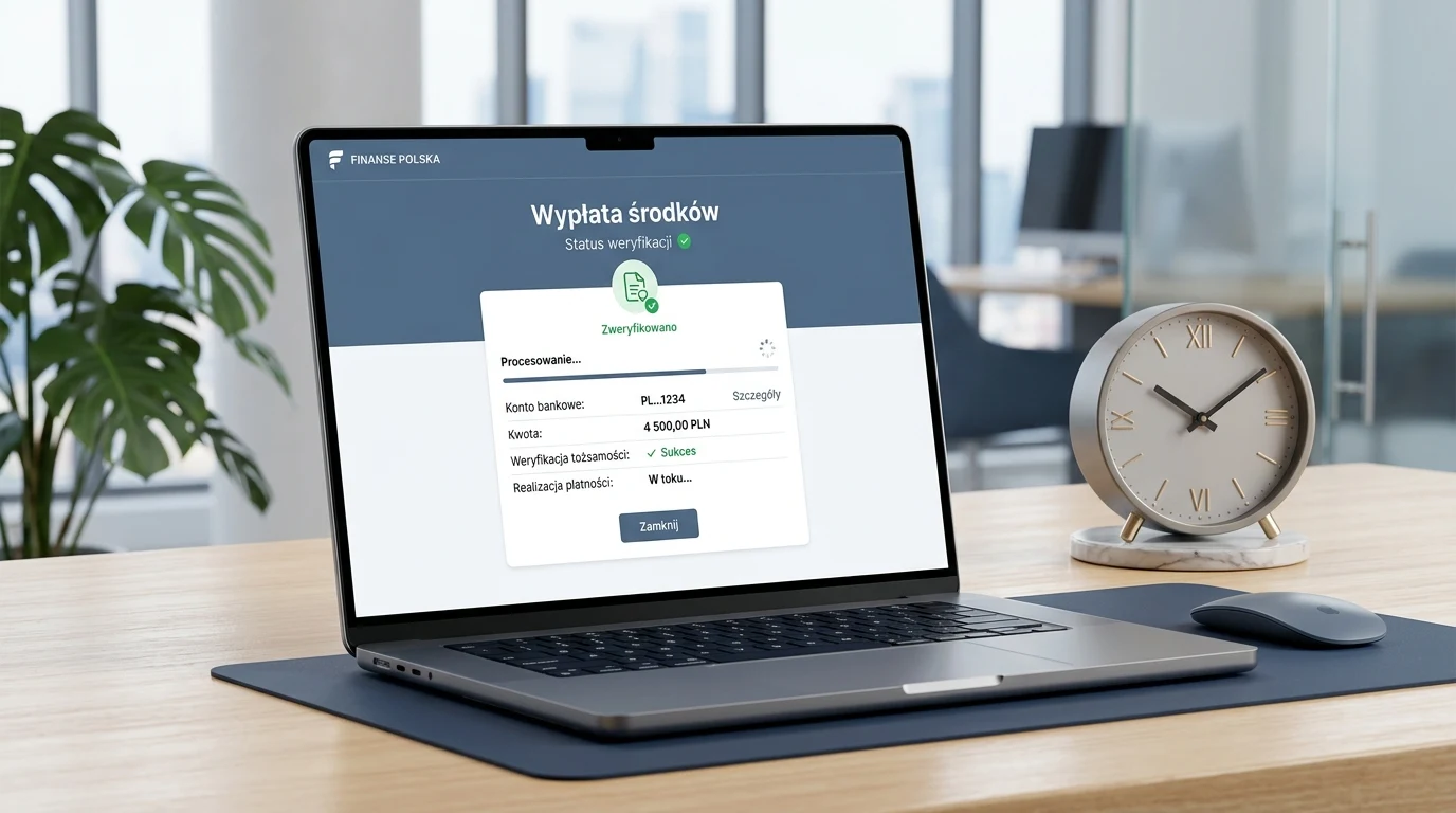 Ilustracja formularza wypłaty, zegara i weryfikacji dokumentu